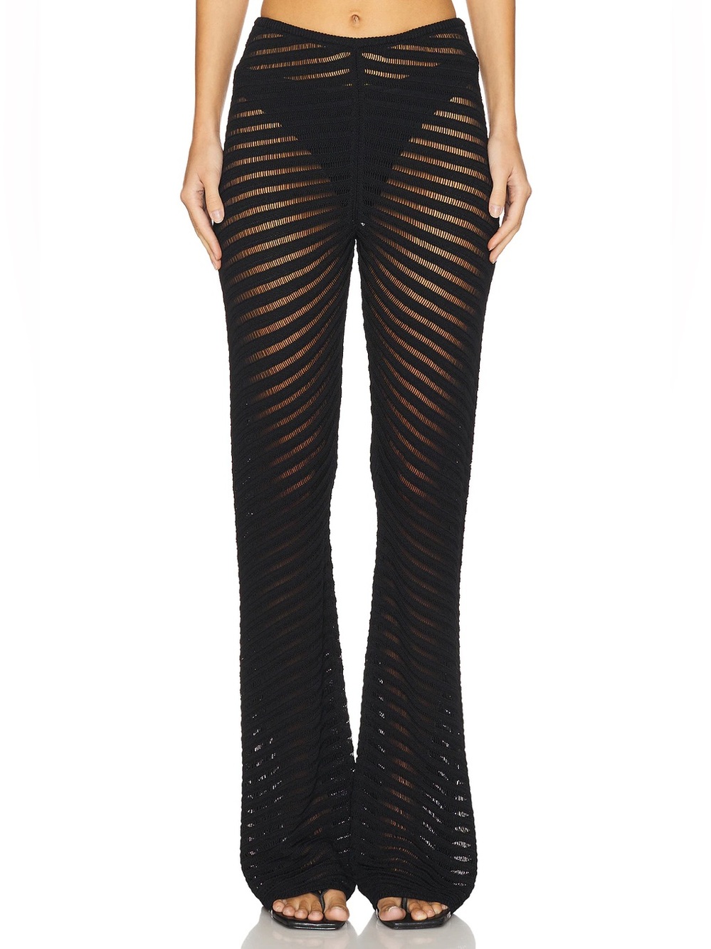 Devon Windsor Camille Black Sheer Knit Flared Pants medium